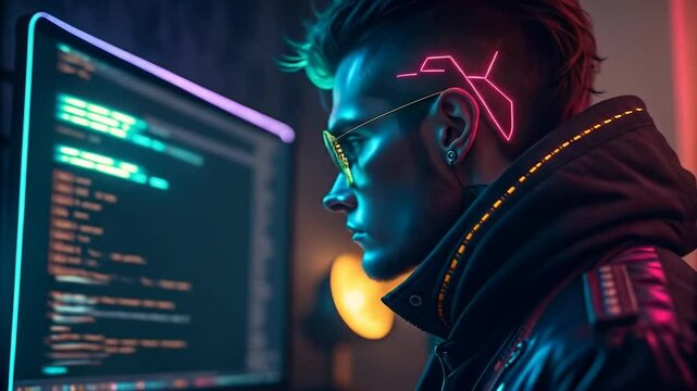 Cyberpunk Man in Glowing Futuristic Suit | Hyper-Detailed Cinematic Visual

