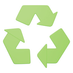 Recycling symbol in light green with three circular arrows representing sustainability, eco friendly, waste management, conservation, green energy object on a transparent background, 3d illustration.