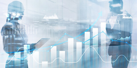 Business intelligence. Diagram, Graph, Stock Trading, Investment dashboard arrows