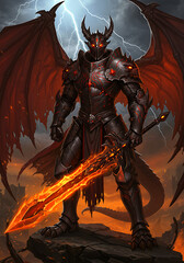Fototapeta premium Dark Dragon Knight Fierce Powerful Majestic Fantasy Art