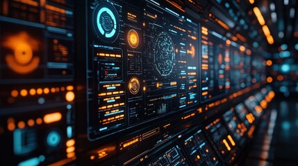 Futuristic digital dashboard with glowing interface