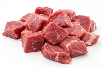 Raw chopped lamb fillet diced tenderloin or cubed isolated on white background