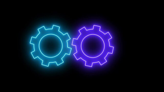 Glowing neon line setting icon with spinning gears icon animated. Technology gear icon concept animation.