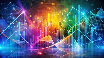 Fototapeta premium Mathematical formula and graph overlap with abstract shapes in vibrant colors, illustration, shape, illustration, shape