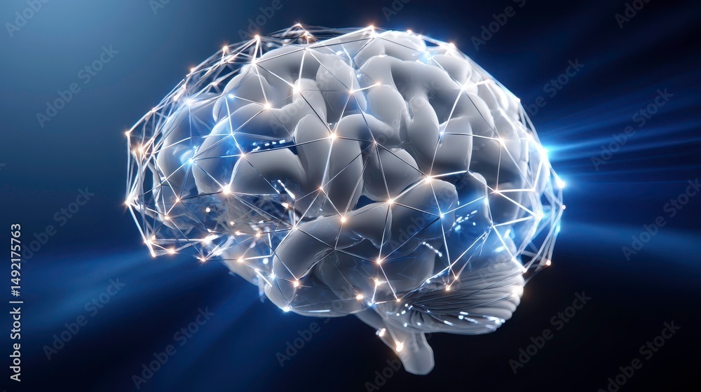 Wall mural artificial intelligence brain network, neural connections, deep learning technology concept