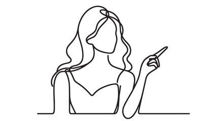 woman pointing her finger vector illustration simple one line drawing