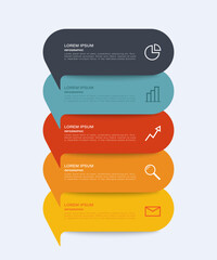 Speech bubble vertical vector infographic template. Five steps or processes with text and business icons