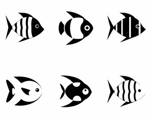 Minimalist Black and White Fish Icons – Stylized Aquatic Animal Designs with Tribal and Graphic Elements SVG