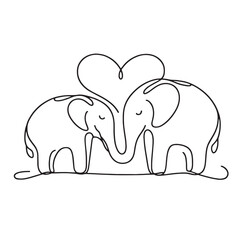 Fototapeta premium elephants with heart vector one line drawing illustration