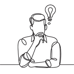 Vector man with idea  . simple continuous one line drawing