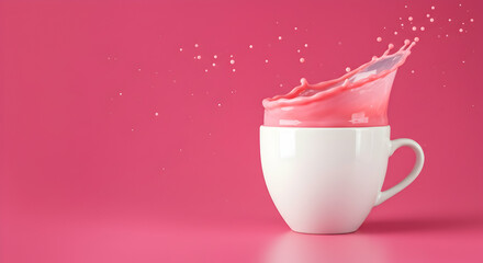 pink,  liquid,  splash, Pink Liquid Splashing into White Cup on Pink Background