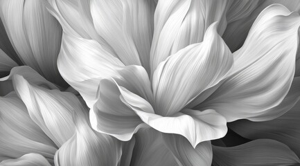 Abstract monochrome floral design.  Close-up view of elegant, textured petals