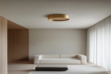 Minimalist interior design featuring a light beige room.
