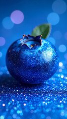 realistic glitter blueberry on blue background in y2k style