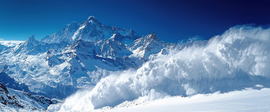 Snow avalanche in majestic mountains