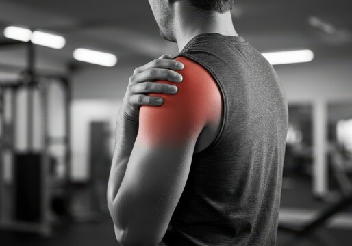 Man Experiencing Shoulder Pain in a Gym Setting