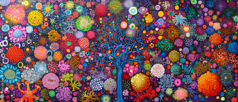 Poster abstract colorful tree pattern with pixel art cells