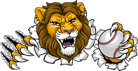 Lion Baseball Ball Animal Sports Team Mascot