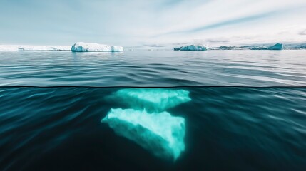 Glistening iceberg emerges from deep blue waters under a clear sky in a serene Arctic landscape during midday Generative AI