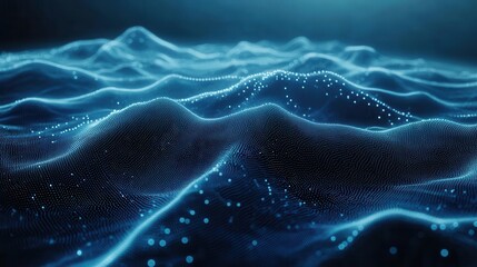 Abstract digital landscape of blue wavy forms