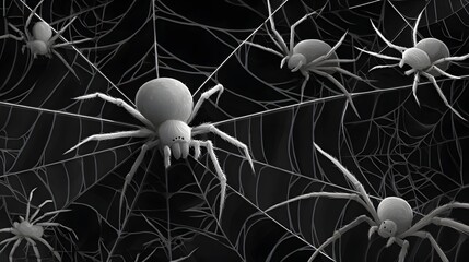 Ominous spider webs in the dark