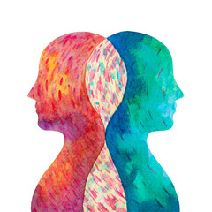human head brain connect mind mental spiritual health body healing therapy holistic psychology abstract concept art design illustration watercolor painting mediter soul conscious spirit contrast color