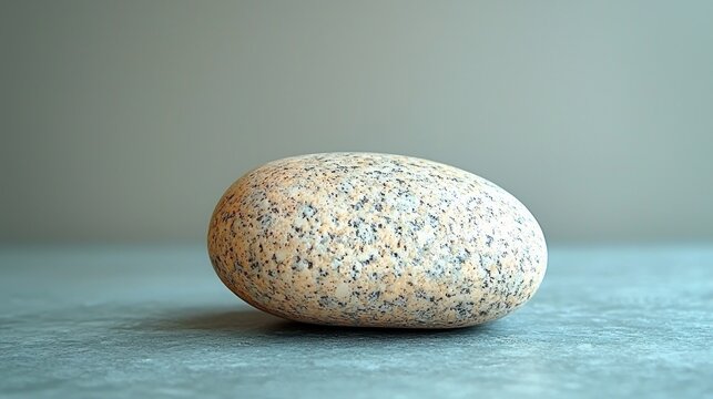 Smooth, speckled pebble on a surface