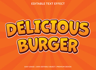 Delicious burger text effect vector graphic design food culinary background comic cartoon font style