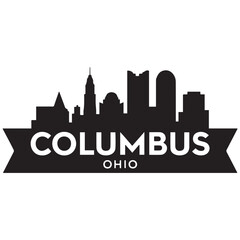 Obraz premium Columbus city skyline horizontal banner. Black Columbus city, Ohio. Vector template for your design. Vector black silhouette. with white background