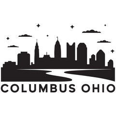 Fototapeta premium Columbus city skyline horizontal banner. Black Columbus city, Ohio. Vector template for your design. Vector black silhouette. with white background