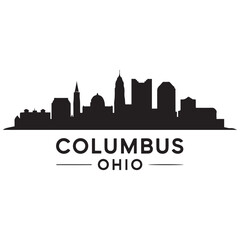 Naklejka premium Columbus city skyline horizontal banner. Black Columbus city, Ohio. Vector template for your design. Vector black silhouette. with white background