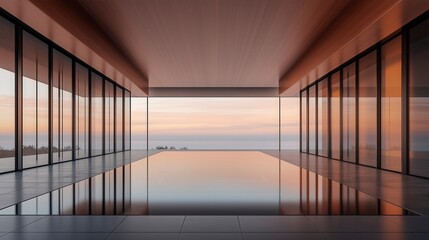 Stunning minimalist architecture showcases serene sunset reflections in modern coastal retreat Generative AI