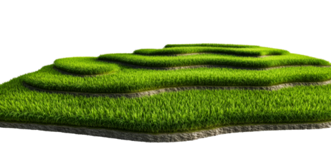 Green grassy land terrace, stone path, agriculture field, cut out transparent