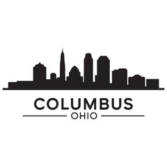 Fototapeta premium Columbus city skyline horizontal banner. Black Columbus city, Ohio. Vector template for your design. Vector black silhouette. with white background