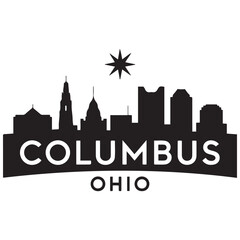 Obraz premium Columbus city skyline horizontal banner. Black Columbus city, Ohio. Vector template for your design. Vector black silhouette. with white background