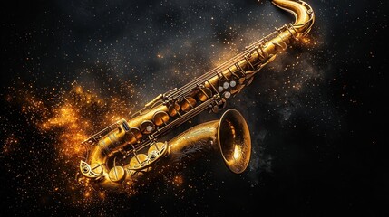 Golden saxophone in fiery backdrop