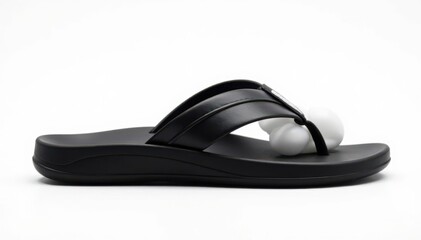 Single black flip-flop isolated on white background , isolated, fashion, object