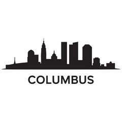 Naklejka premium Columbus city skyline horizontal banner. Black Columbus city, Ohio. Vector template for your design. Vector black silhouette. with white background