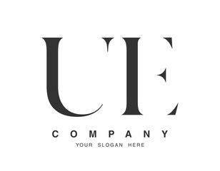 UE logo design. Initial letter u and e serif font style. Creative classic company name typography. Trendy logotype or identity.
