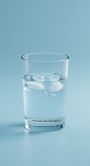 Refreshing glass of water with ice cubes on a light blue background