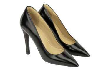 Black Leather Pumps, Fashionable High Heel Shoes, cut out transparent