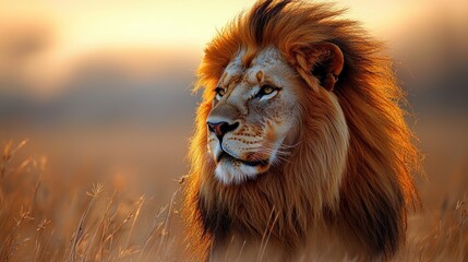 Naklejka premium Majestic lion in golden light