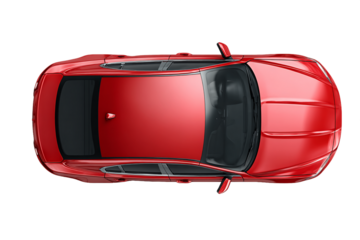 Overhead View of a Red Sedan on Transparent Background, PNG