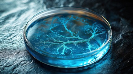 Blue intricate pattern in petri dish