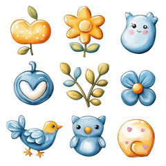 Fototapeta premium Watercolor animal icons isolated on transparent background, png