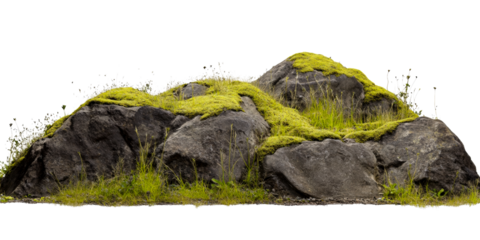 Mossy Rock Formation with Grassy Base, Isolated, Cut Out Transparent