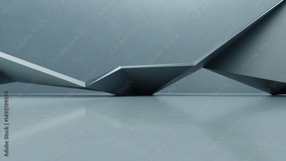 Poster abstract architectural space with empty concrete floor, geometric in dark sci-fi interior design, 3d