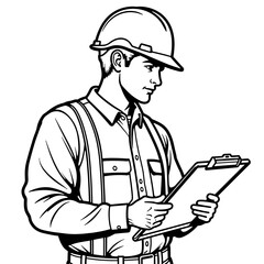 Worker inspecting construction site with clipboard, clarity and precision