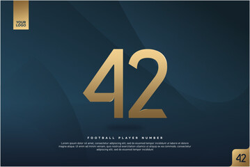 Modern Gold Number 42 on Dark Blue Background for Football Jersey Design