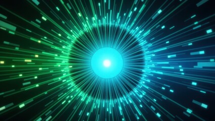 Obraz premium Neon cyberpunk cyan to lime radial gradient background perfect for gaming events tech startups and music visuals